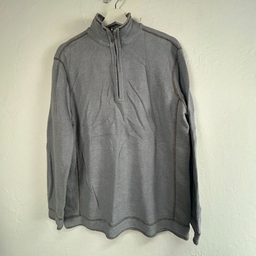 Tommy Bahama Jeans Mens 1/4-Zip Mock Neck Pullover Sweater Gray Knit Casual